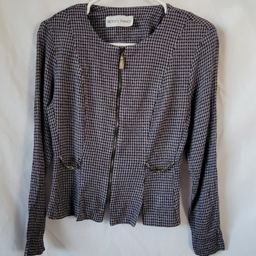Betsy's Things Blazer Blouse Sz 4 full zip 80s 90s retro mod gingham academia